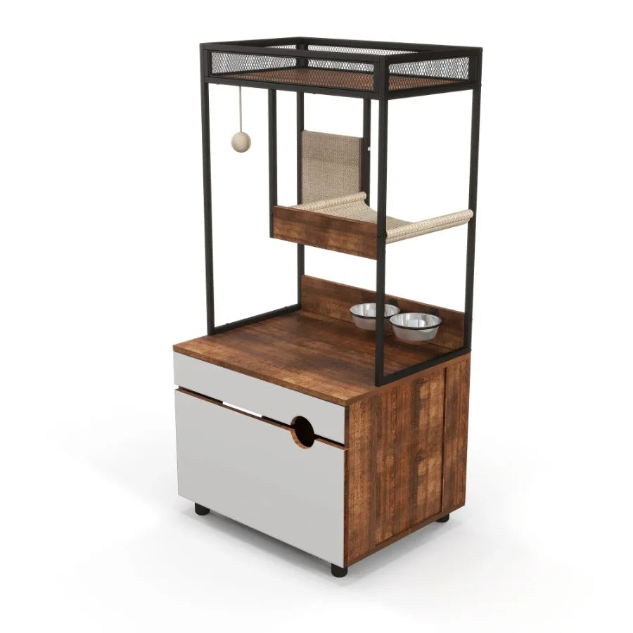 Cat Litter Box Enclosure with Cat Tree Cat Furniture Cabinet