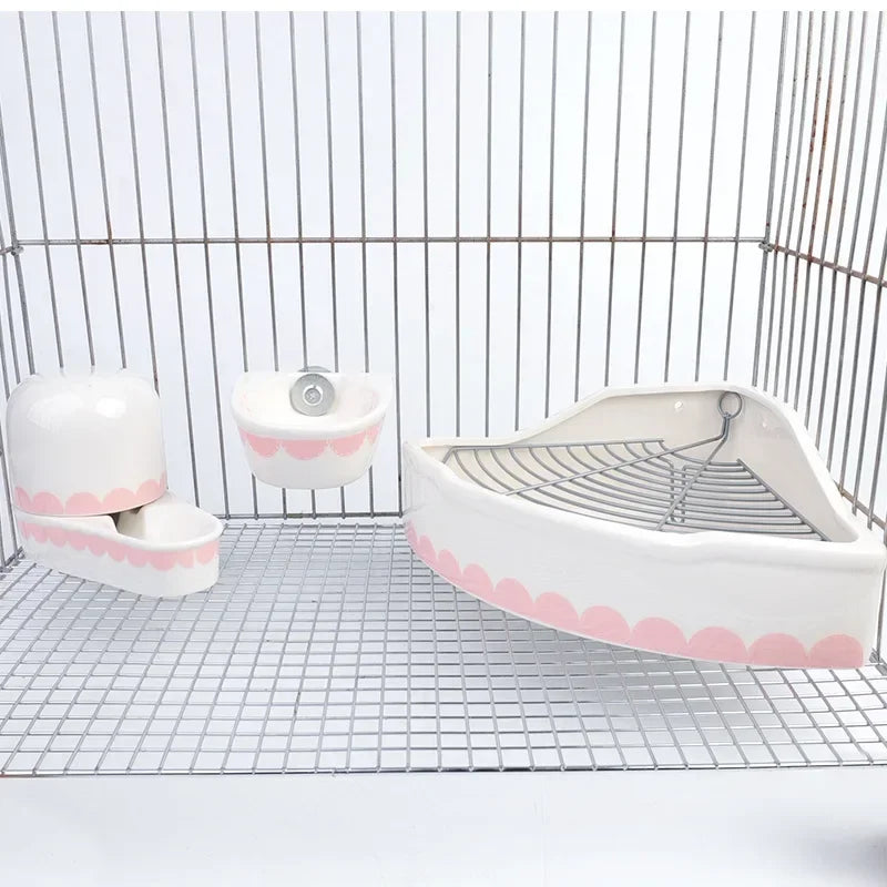 Pet ceramic supplies rabbit drinking fountain hanging bowl chinchilla ceramic toilet rabbit grass rack