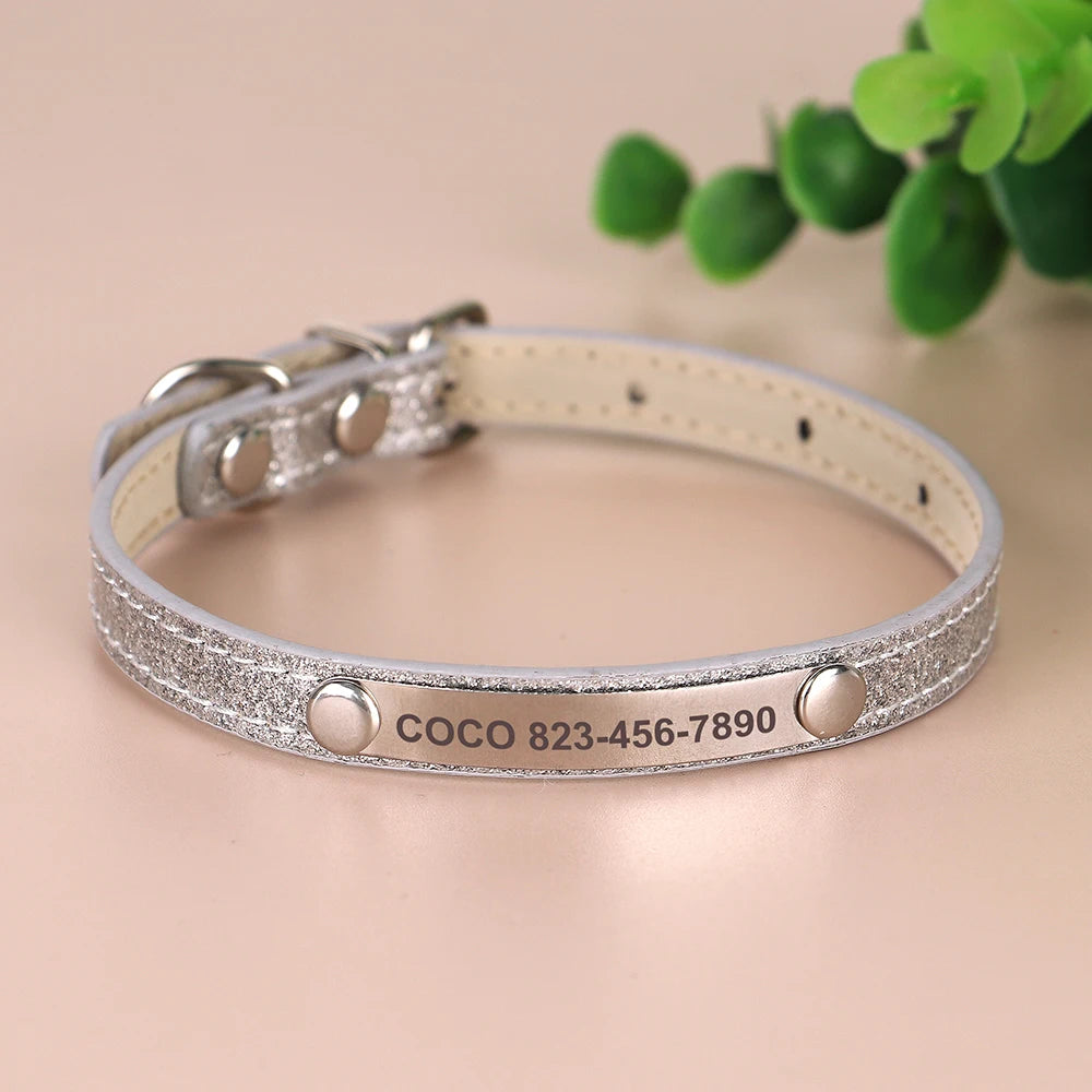 Custom Cat Collar Bling Leather Cat Collars Personalized Kitten Cat Small Dogs Puppy Collar With Engraved ID Nameplate