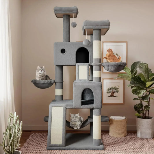 65in Larger Cat Tree Tower Condo for Indoor Multi-Level Furniture Activity Center with Wide Base/Cozy Plush