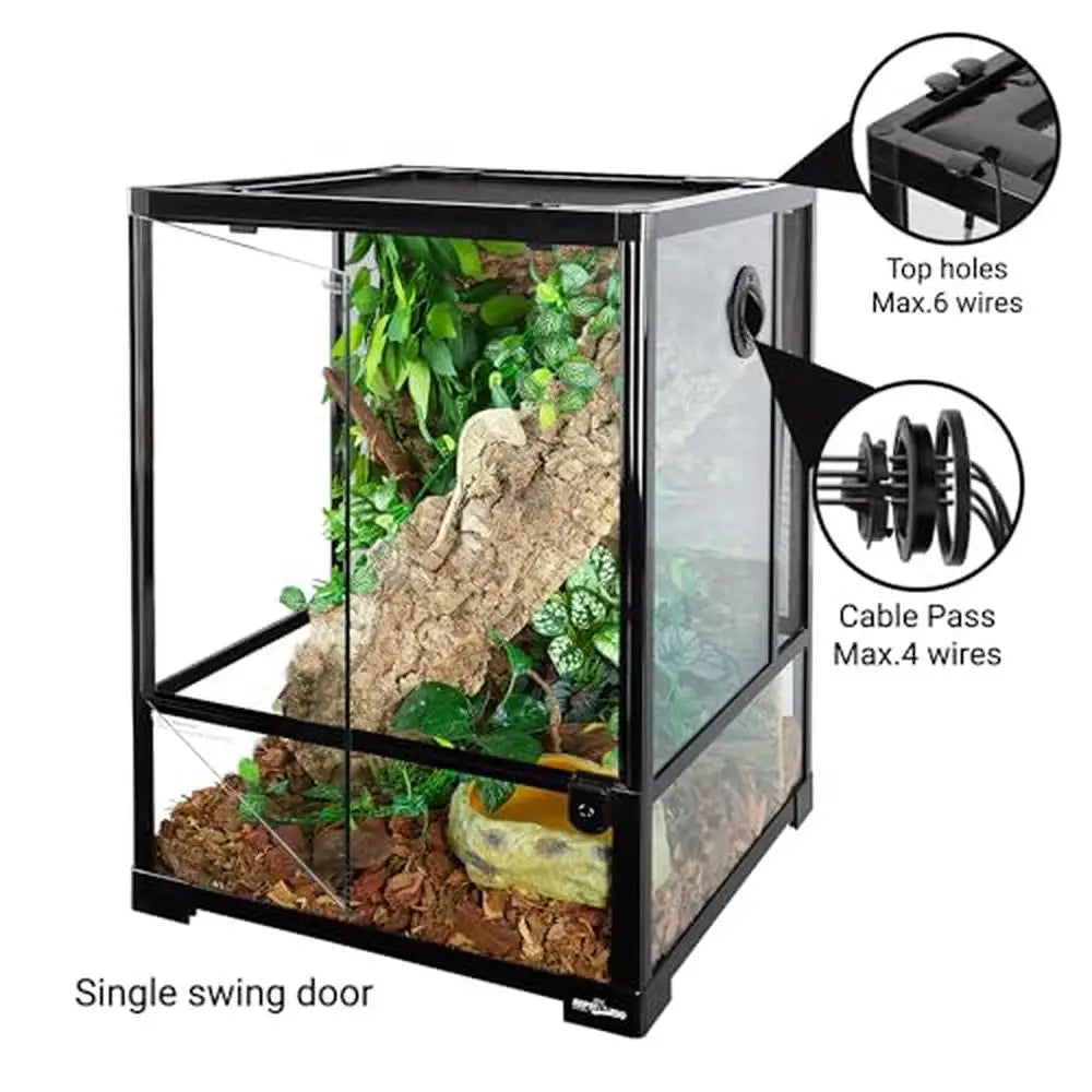Glass Reptile Terrarium 30 Gallon Rainforest Habitat Tank 18" x 18" x 24" UVB Infrared Ventilation Front Opening Door Lizard