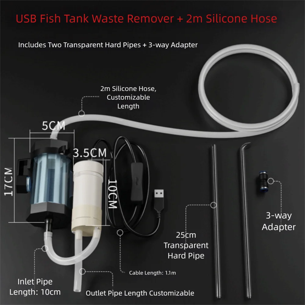 Portable 280GPH Aquarium Water Changer USB Powered Low Noise Aquarium Pump Fish Tank Cleaning For Aquarium