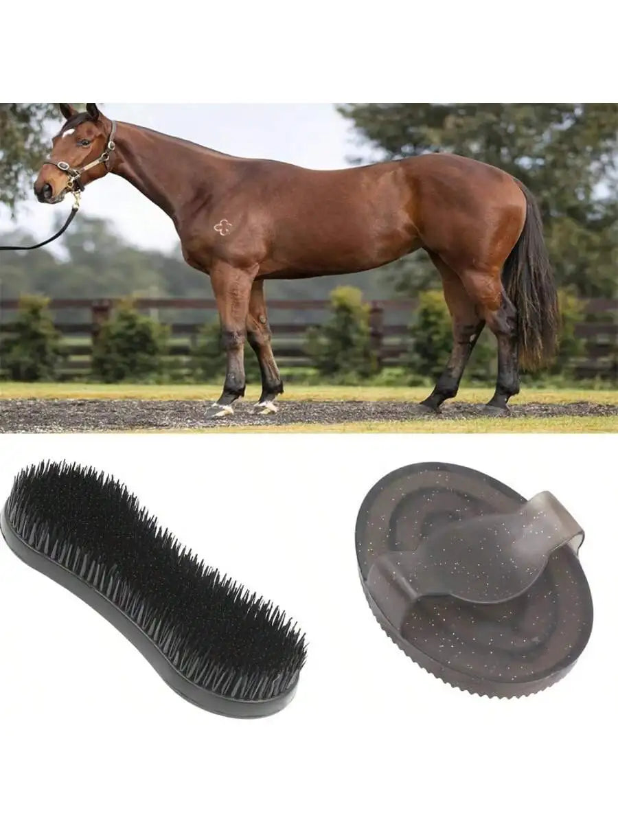 5-Piece Horse Grooming Kit Complete Stable Care Set - Plastic Curry Comb Body Brush Hoof Pick And More for Horses Ponies