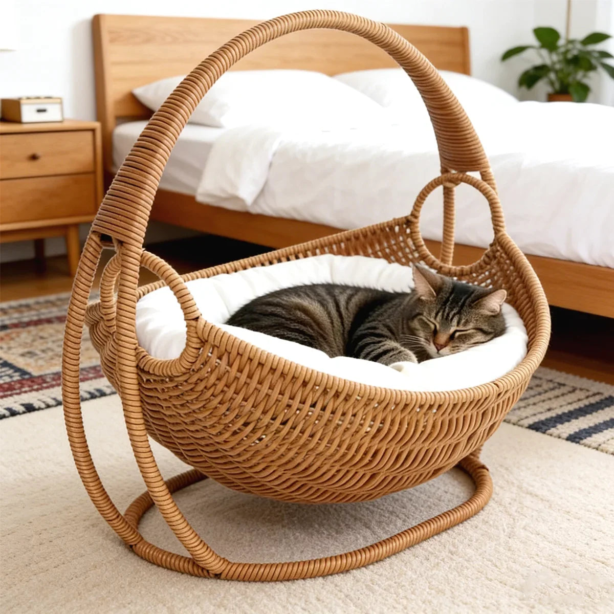 Faux-Woven Cat Bed Nest Cat Basket Cats Swing Hammock Waterproof Indoor Pet House Semi-Enclosed Cave Bed Pet Accessories