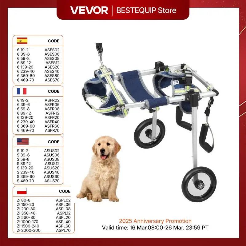2 Wheels Dog Wheelchair for Back Legs Pet Wheelchair Dog Cart/Wheelchair for Injured Disabled Paralysis Hind Limb Weak Pet