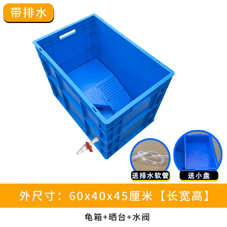 ‌Heavy-Duty Turtle Tank with Basking Platform - Large Plastic Aquarium for Reptiles, Waterproof Fish Pond with Drainage System