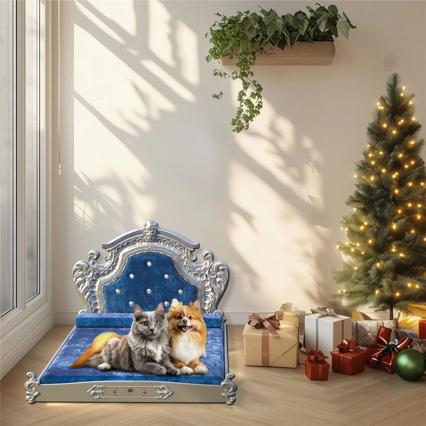 Luxury Pet Bed  Headboard, Dutch Velvet Dog Cat Bed for Medium and Large, European Style Noble Pet Bed
