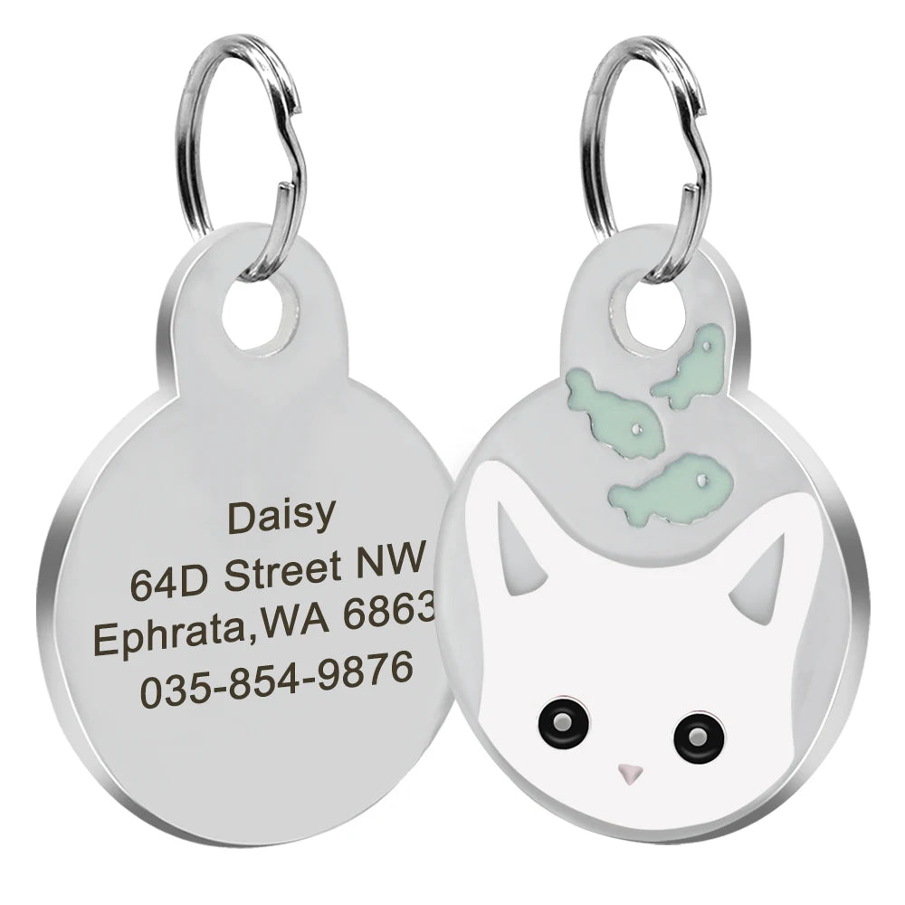 Cute Cat Tag Small Dog ID Tags Free Engraved Name Cats Kitten Name Tag Anti-lost Pet Collar Pendant Fish Shape & Cat Face Tags