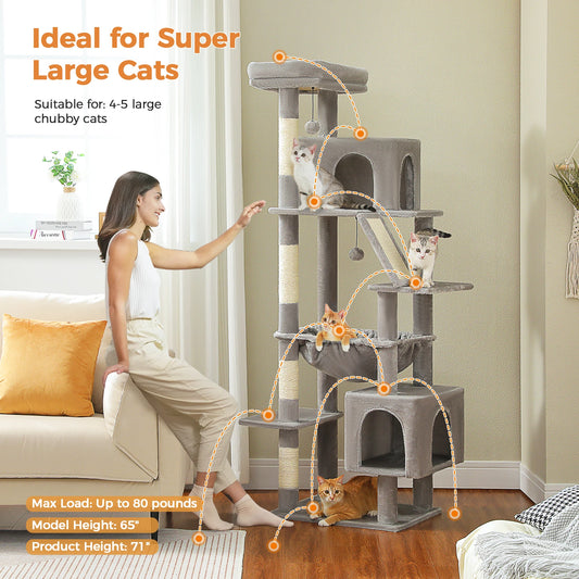 Large Cat Tree Tower Home Furniture Cat Tower Pets Hammock Sisal Cat Scratching Post Climbing Frame Spacious Perch