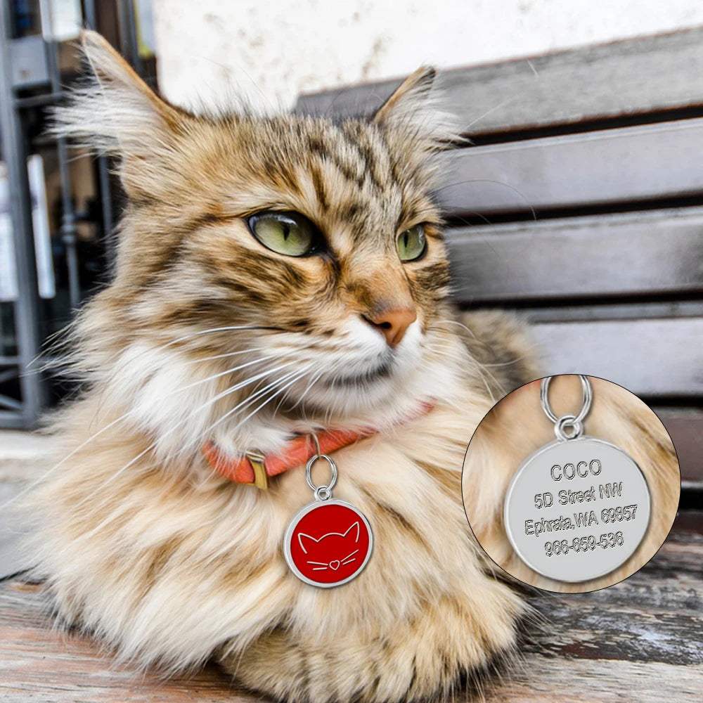 Cute Cat Tag Small Dog ID Tags Free Engraved Name Cats Kitten Name Tag Anti-lost Pet Collar Pendant Fish Shape & Cat Face Tags