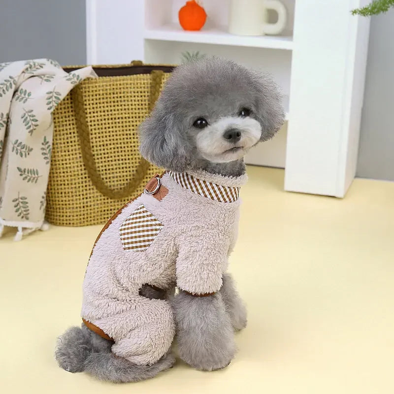 Towable Pet Jumpsuit with Buckle Winter Warm Puppy Dog Suit Clothes for Small Dogs Yorkshire Shih Tzu Overalls Clothing