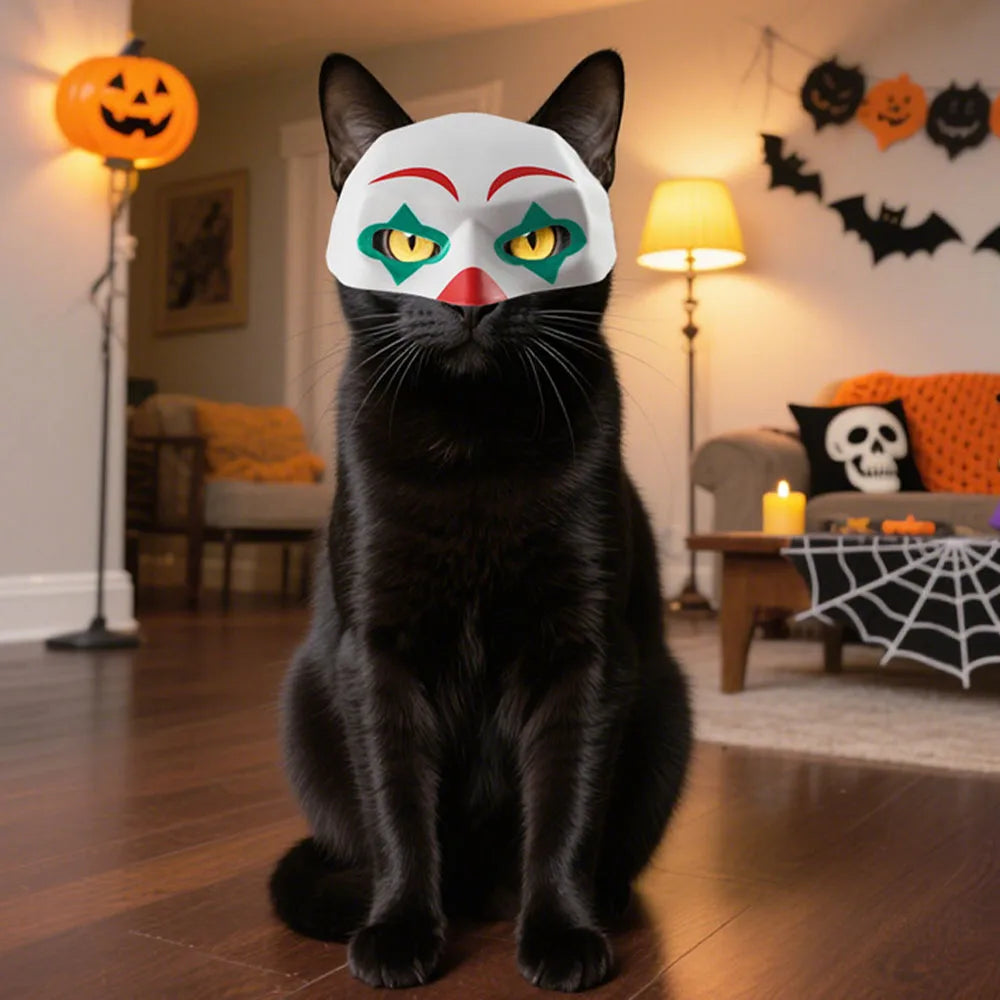 Halloween Cat Mask, Bat Cosplay Clown Pet Costume for Parties, Spooky Masquerade Prop, Stylish Black Half Face Mask Cat Accessory
