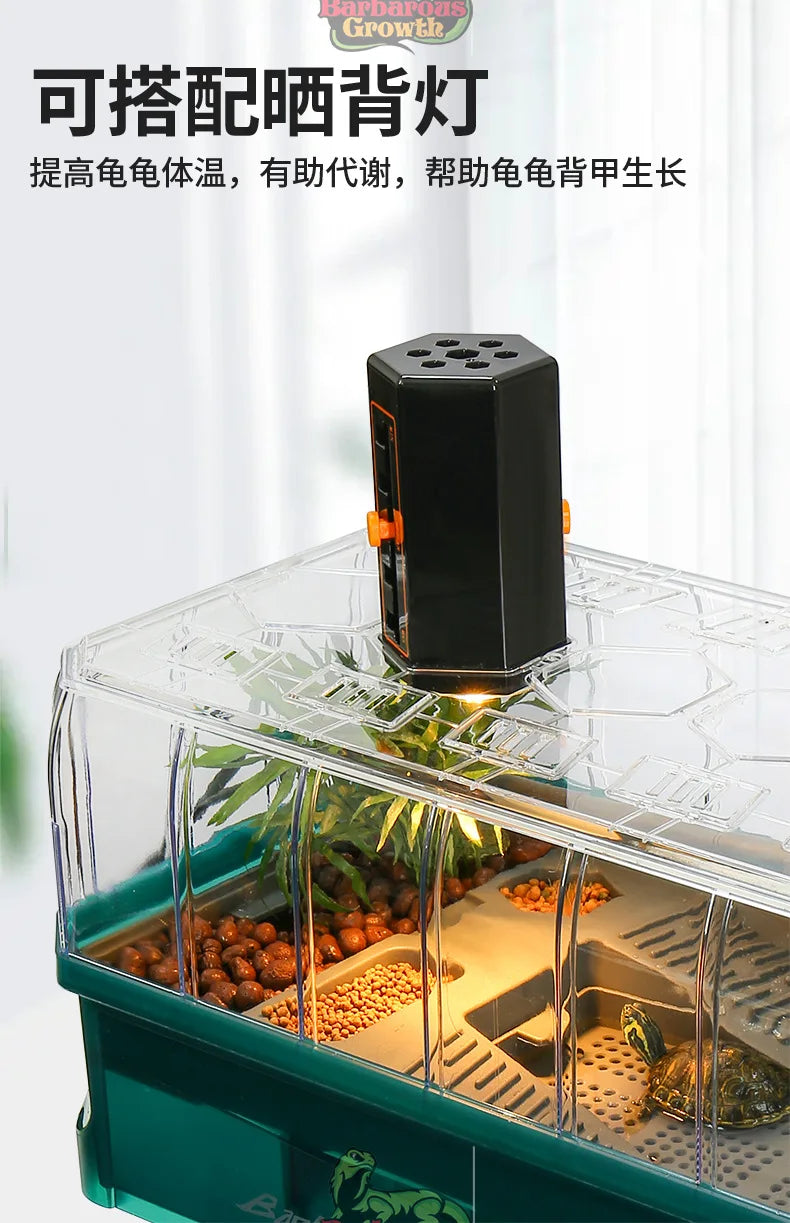 Integrated Turtle Tank Feeding Box Amphibious Tank Cage Plastic Transparent Turtle Tank House Amphibian and Reptile Habitat