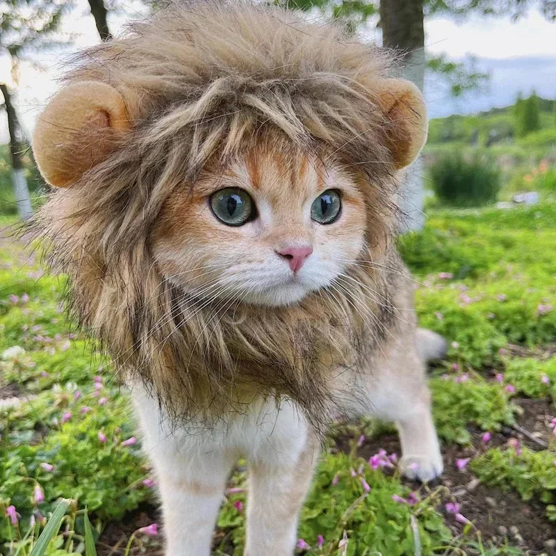 New Cute Funny Lion Mane Wig Hat for Pets Cat Dog Cosplay Costume with Ears Fancy Party Supplies
