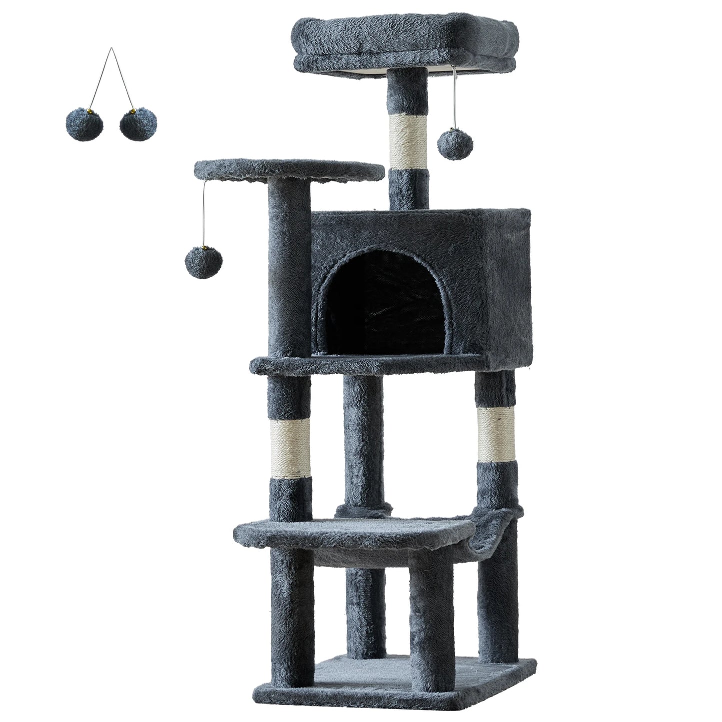 JHK 44In Cat Tree Tall Multi-Cat Climbing Tower for Pet Furniture Natural Sisal Scratching Posts Stable Pet House  for Indoor Cat