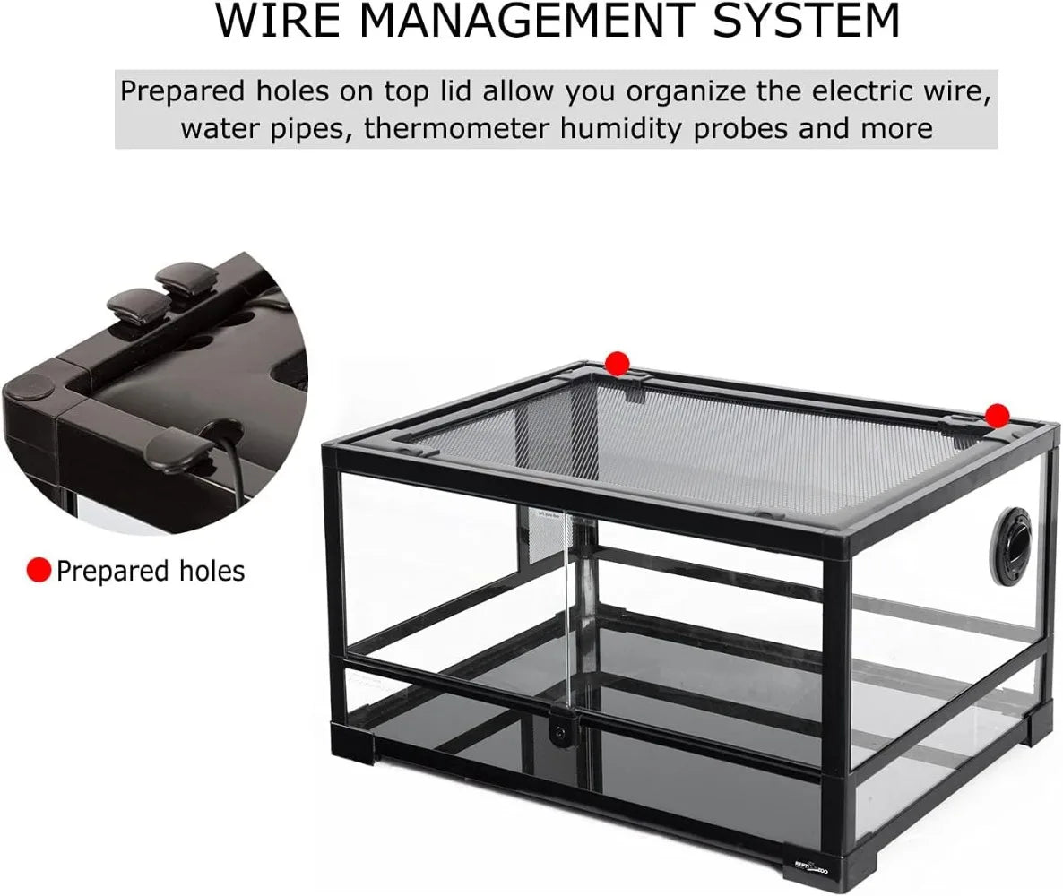 Full Glass 20 Gallon Reptile Tank Front Opening Reptile Terrarium 24" x 18"x 12" Double Hinged Opening Doors Top Screen