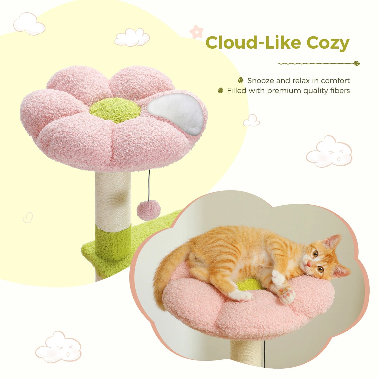 Flower Cat Tree Multi-Level Cat Tower with Sisal Covered Scratching Posts  Small Medium Cats