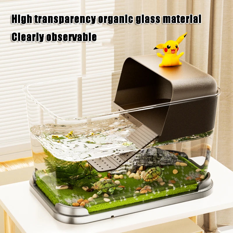 New Household Brazilian Turtle Ecological Landscape Tank Turtle Specific Feeding Tank With Tape Platform Amphibious Turtle Tanks