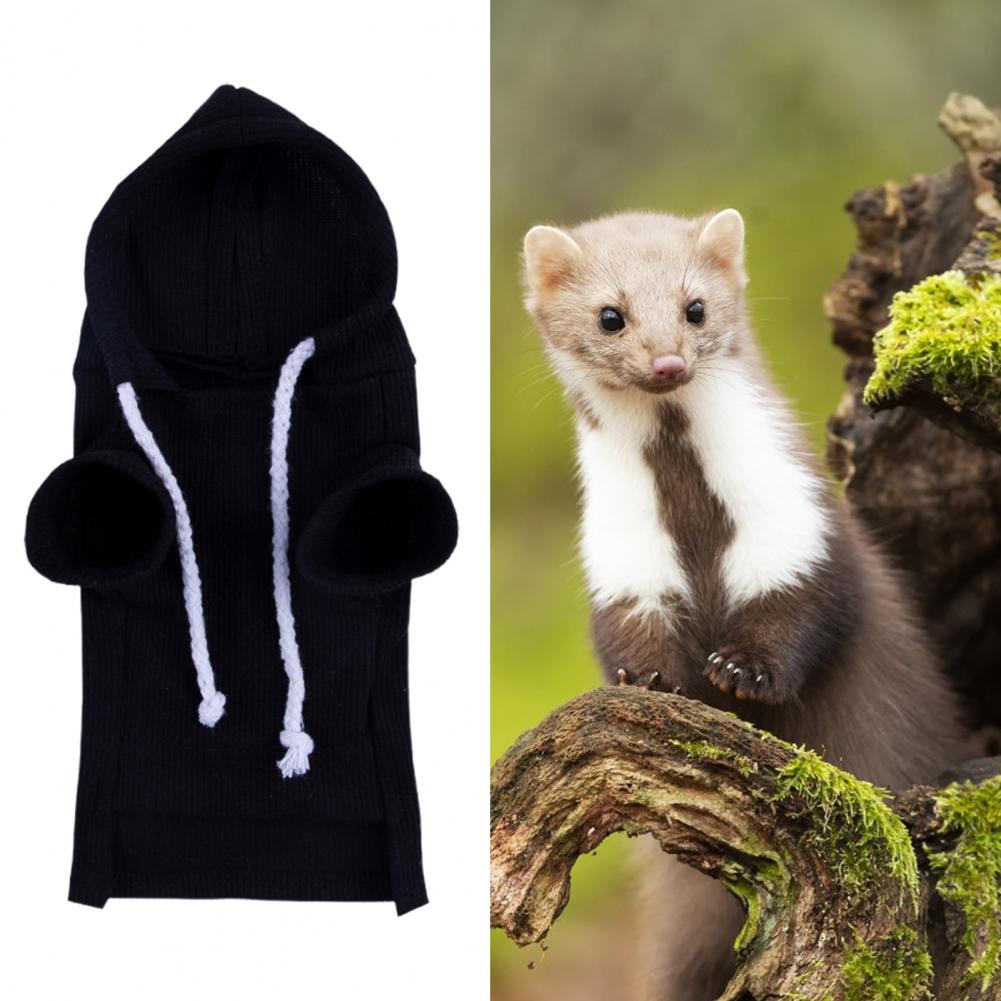 Cute Ferret Hoodie Solid Color Drawstring Hooded Sweatshirt Thick Fluffy Pet Hoodie Foreleg Elastic Hamster Guinea Pig Clothes