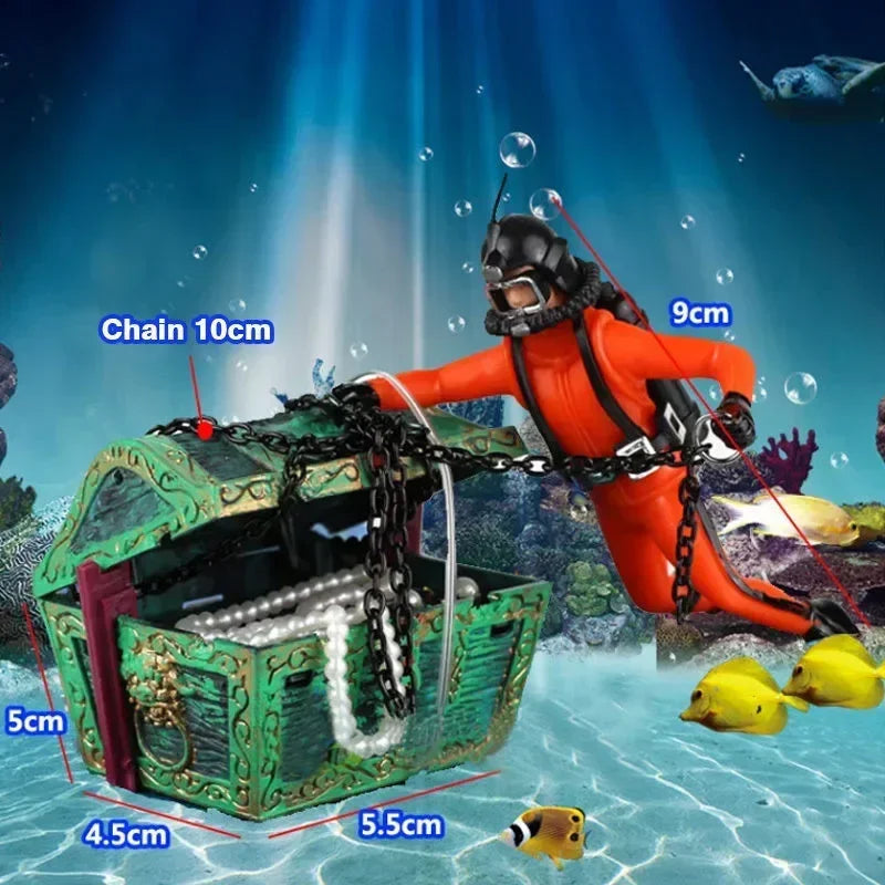 Resin Treasure Hunter Diver Fish Tank Decor Mini Ornament Aquarium Decoration Underwater Landscape