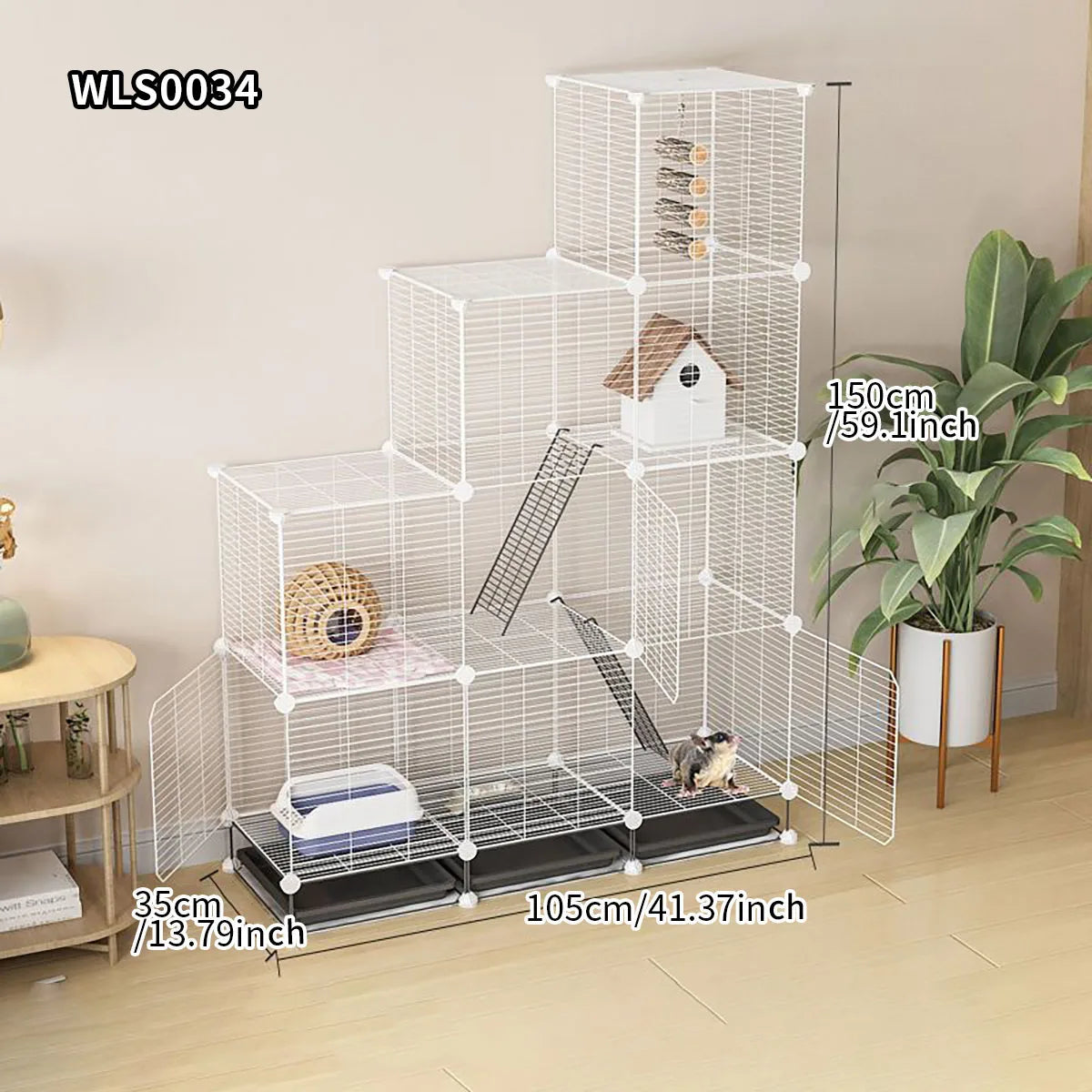 Small Animal Cage for Home Use  with Toilet, Large Rabbit Cage, Sugar Glider Breeding Squirrel Cage with Tray