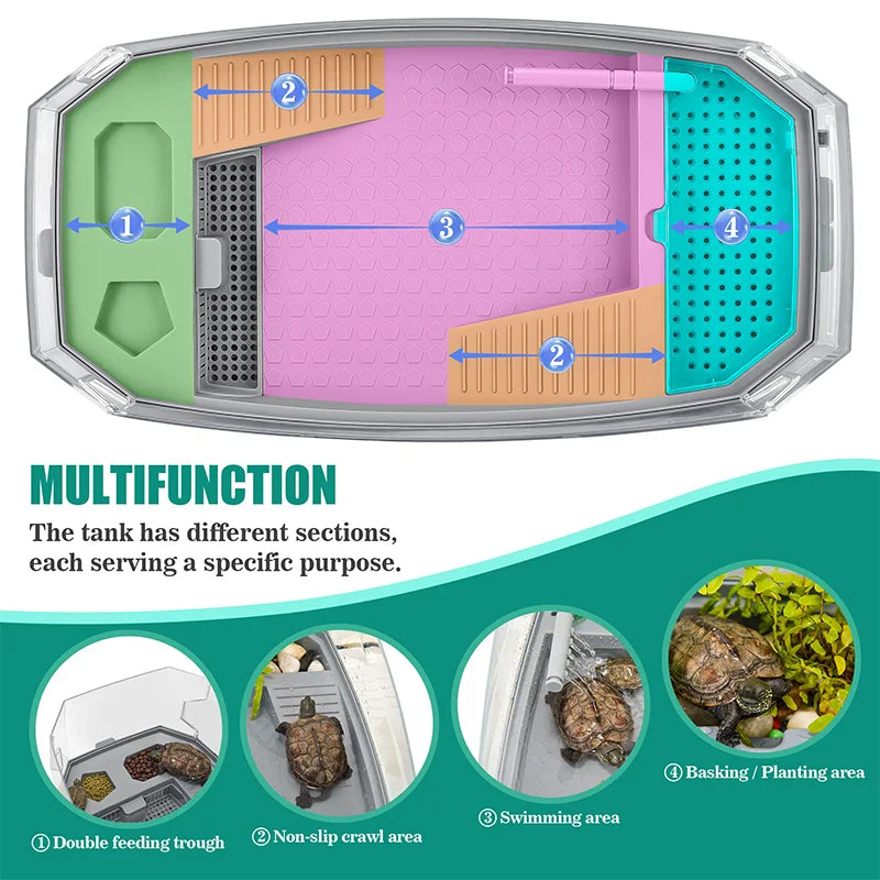 Reptile Turtle Vivarium Box with Basking Platform Tortoises Aquarium Tank Transparent Anti-Escape Cage Home Aquariums