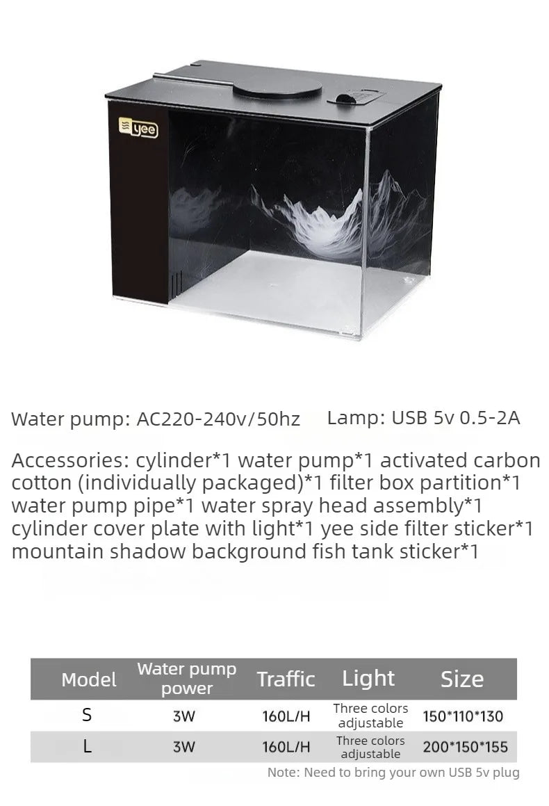 Desktop Fish Tank Betta Goldfish Aquarium with Light and Water Pump Luxury Mini Fishbowl Home Fish Aquatic Pet Decor Terrarium