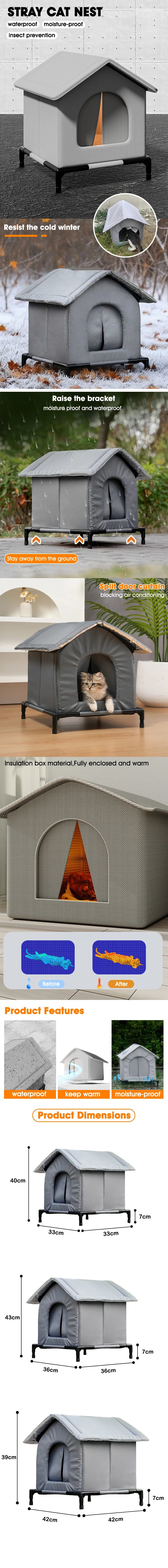 All-Weather Stray Cat House, Winter Warm Insulated Waterproof Shelter, Foldable Washable Outdoor Kennel for Cats