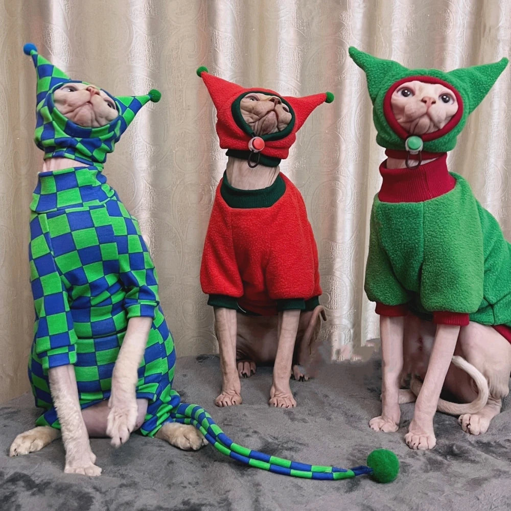 Winter Warm Hat for Sphynx Cat Adjustable Waffle Cold-proof Cap for Cats Cute Christmas Fleece Hat for Kittens Dogs Cat Supplies