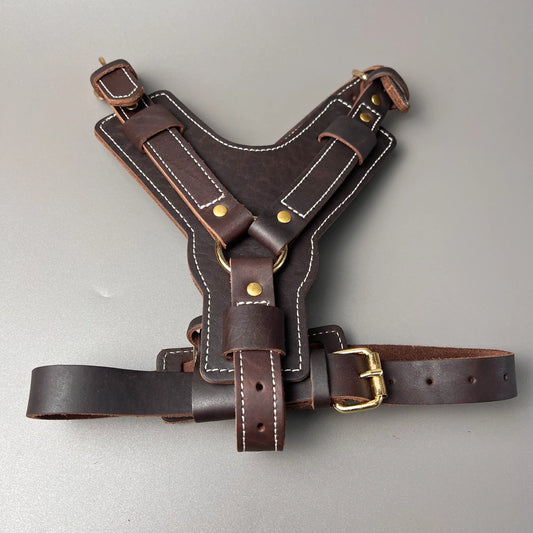 Genuine Leather Y-Shaped Dog Harness  Adjustable Neck  Chest Pull-Proof, Durable for Large Dogs Handcrafted Full Grain Leather