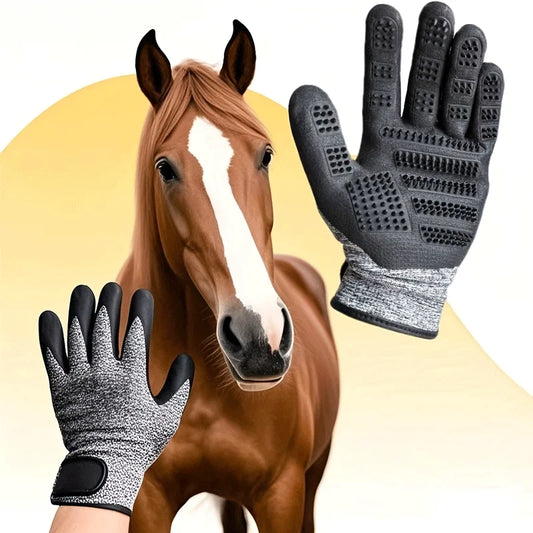 Horse Grooming Gloves Shedding Brush Pet Hair Remover Mitts for Equine Massage Cleaning Bathing Long Short Hair Deshedding Tool