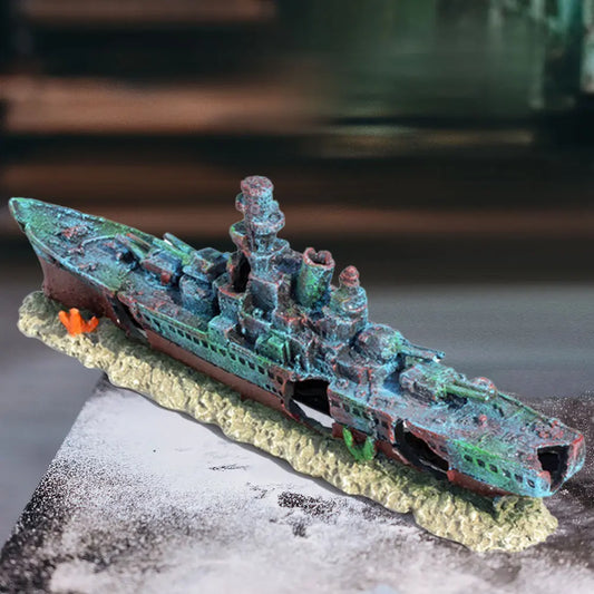 Resin Sunken Pirate Ship Multifunction Warship Shipwreck Decorations for Fish Tank