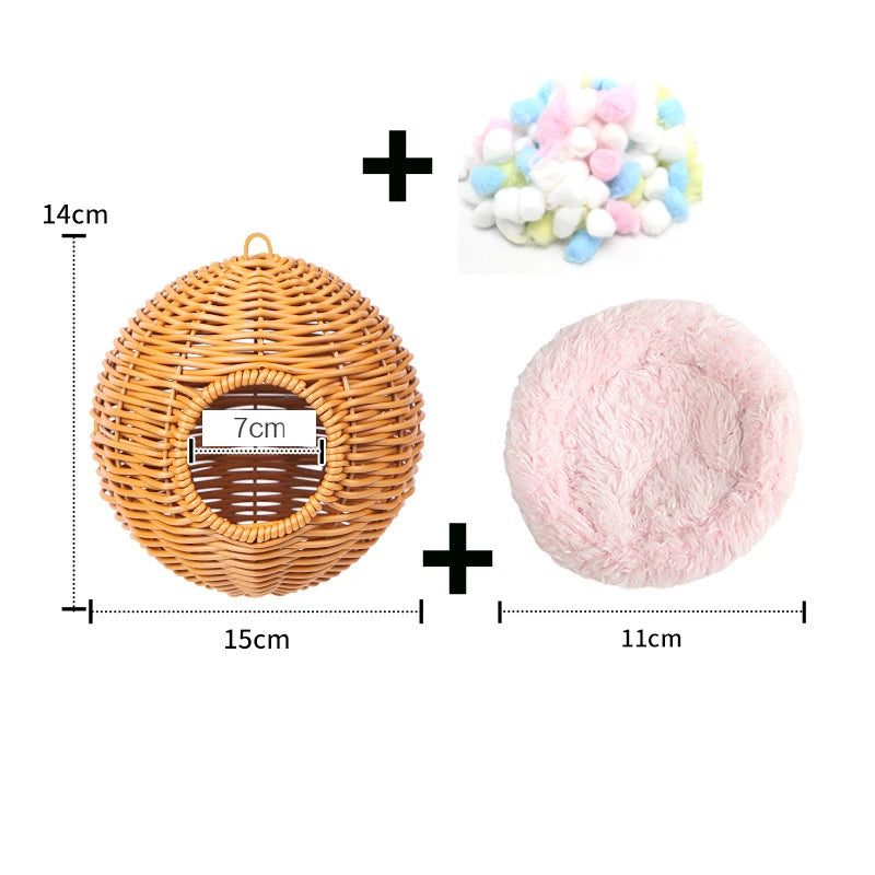Bird Nest Fake Grass Handwoven Bird Cage House Parrot Canary Lovebird Parakeet Cockatiel Hatching Bird Hut