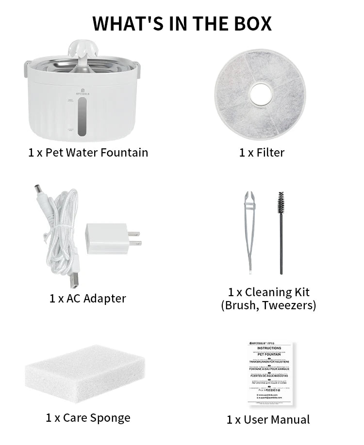 Cat Water Fountain Automatic Pet Water Dispenser for Cats Dogs with Stainless Steel Tray 6-level Filtering System fp10