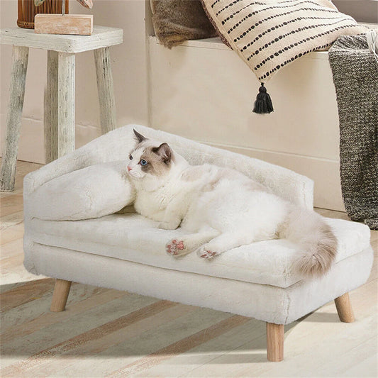 Luxury Elevated Dog  Cat Sofa Bed with Backrest Plush Cushion for Small Medium