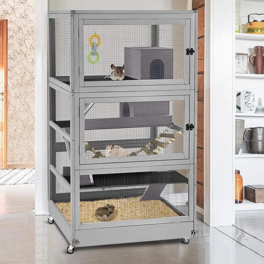 Large Critter Nation Cage for Chinchillas, Ferrets, Rats, Squirrels & Chameleons | Anti-Chew Design, Movable for Small Animals