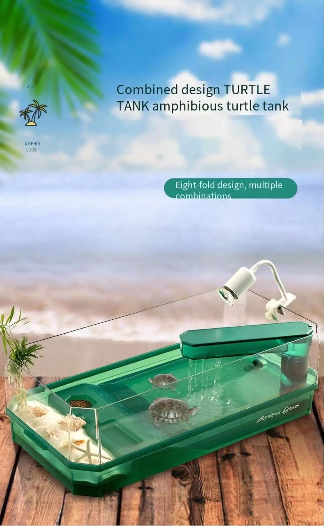 Aquarium turtle tank lazy person water-free breeding box with drying platform ecological turtle tank aquarium accessories 220V