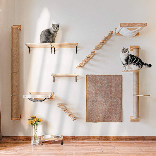 Cat Climbing Shelf Wall Mounted Four Step Stairway With Sisal Scratching Post Cats Tree Tower Platform Jumping Pet Furniture