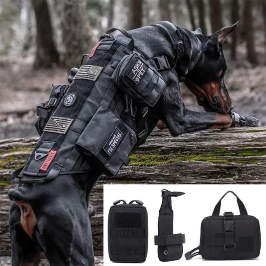 Tactical Dog Harness Pouches Set Military-Style Multi-purpose Nylon Bags Compatible with Dog Vests for Dogs Training & Adventure