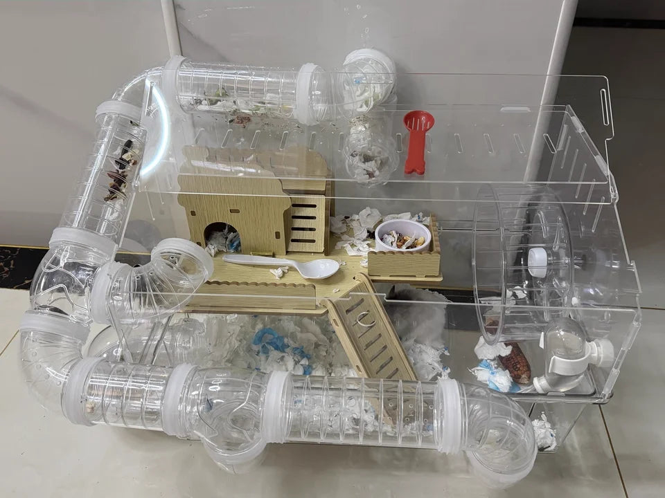 Transparent Acrylic Hamster House, with Tunnel,