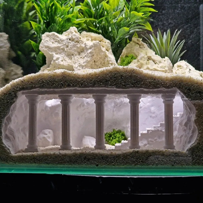 Fish Tank Cave Aqua scaping, Artificial Roman Column Basement Palace, Fish and Shrimp Hiding House, Fish & Aquatic Pet Supplies
