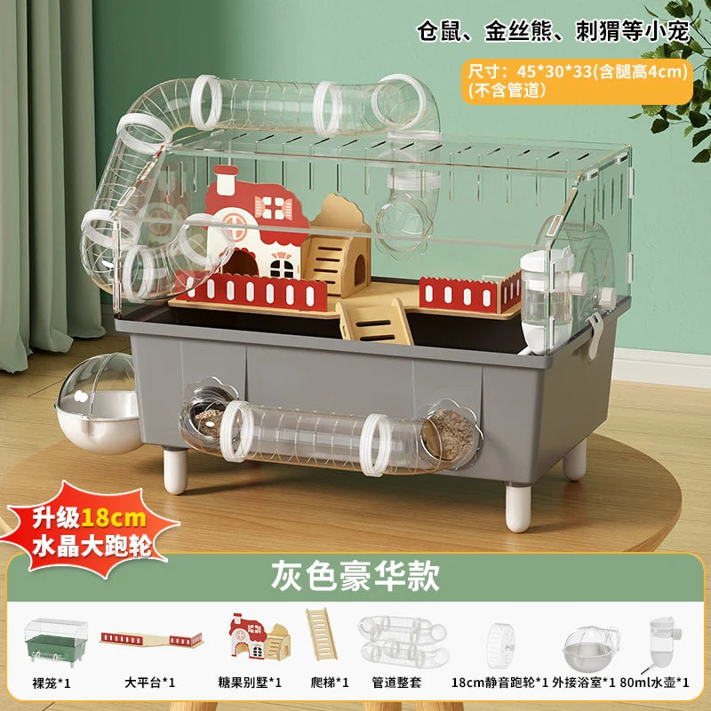 Transparent Acrylic Hamster House, with Tunnel,