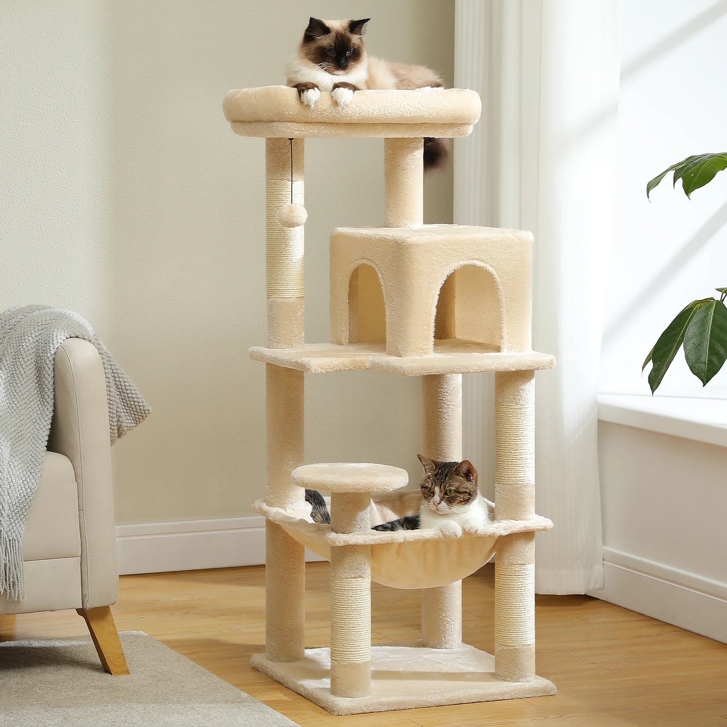 Cat Tree for Indoor Cats, 5-Level Cat Tower for Large Cats with Metal Frame Large Hammock Cat Condo with Big Top Perch