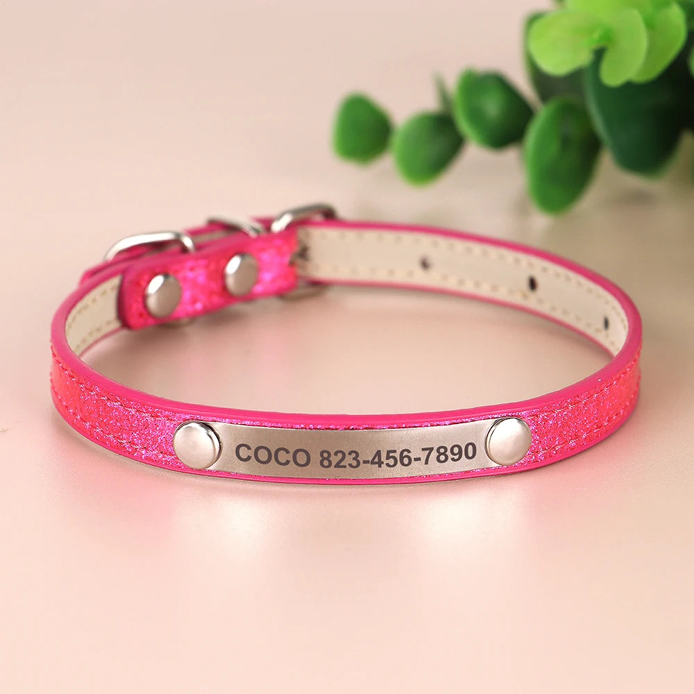 Custom Cat Collar Bling Leather Cat Collars Personalized Kitten Cat Small Dogs Puppy Collar With Engraved ID Nameplate
