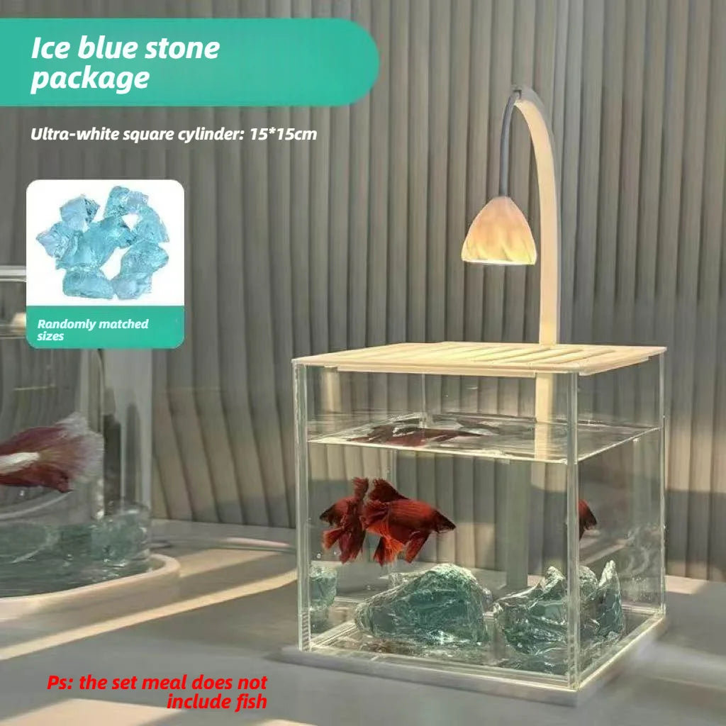 Acrylic Fish Tank Ice Crystal Landscape Desktop Creative Ecological Fighting Fish Tank Complete Set Of Landscape Fish Tank Small