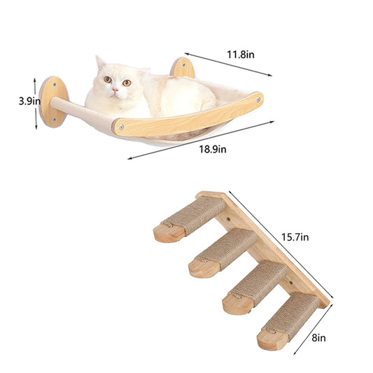 Cat Hammock and Stairway with Sisal Rope Wall Mounted Climbing Shelf Scratching Grinding Claws for Kitten Cats Furniture