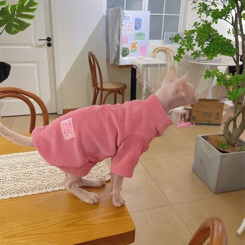 Fleece Coat for Sphynx Cat Warm Sweatshirt 4-legged Jumpsuit