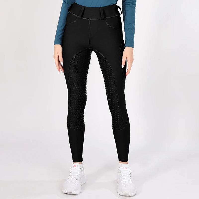 MXLLINA White Horse Riding Pants Women Equestrian Breeches Full Seat Silicone Competition Leggings Anti-pilling Sports Tights