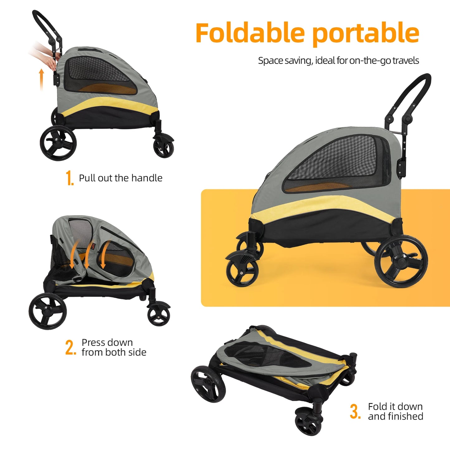 Dog Stroller Ultra-large 4 Wheels Pet Jogger Wagon Foldable Cart Travel Trolley Outdoor Animal Carrier Load Up To 55kg or 121.254 lbs adjustable handle