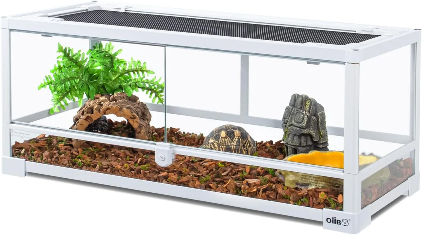 Full Glass Long Tank Reptile Terrarium 20 Gallon Front Opening Terrarium 30" x 12"x 12" for Reptile Pets Gecko Lizard Snake